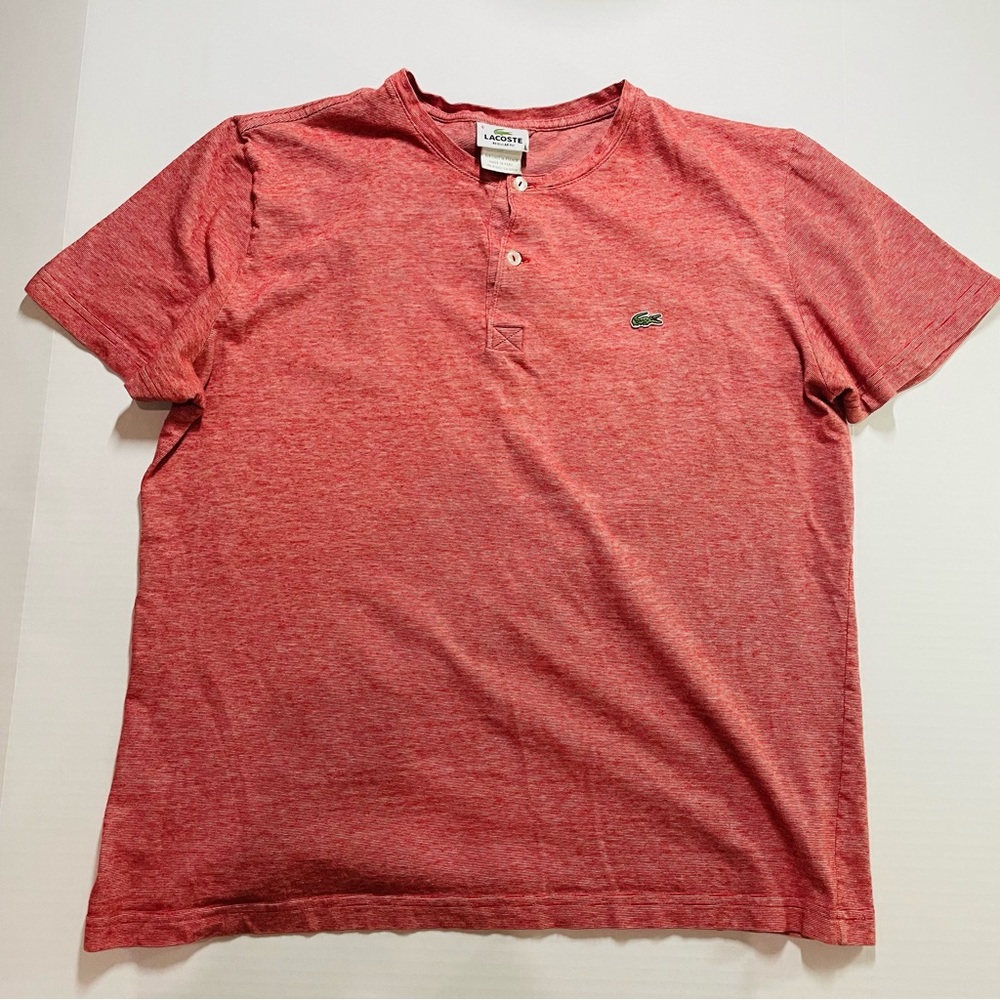 Lacoste Henley Shirt Mens 6 Coral Red Cotton Short Sleeve B4